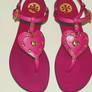 Tory Burch size 10 magenta leather studded heart flat sandals